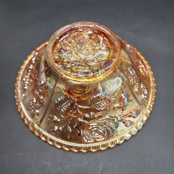 Carnival Glass Bowl Marigold Orange Imperial Rose Round Iridescent JJ1548 - Picture 7 of 10